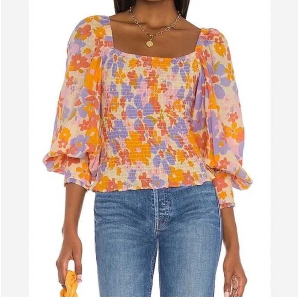 Free People Ariana Smocked Floral Top